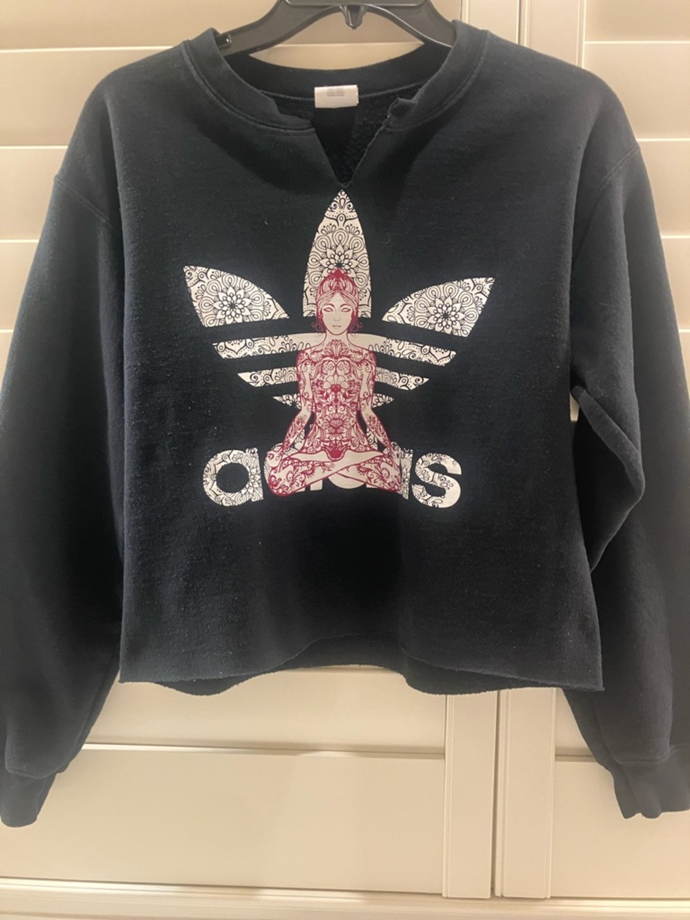 Adidas Black Cropped Sweatshirt with Meditating Girl